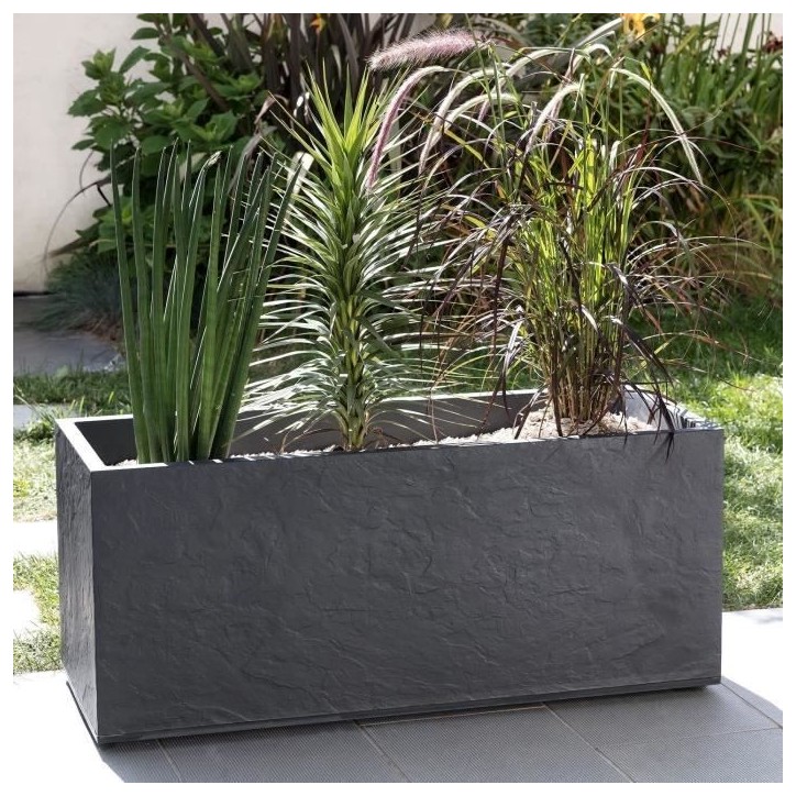 Jardiniere Volcania - EDA - 98 L - Intérieur / Extérieur - Décor Pierre - 99,5 x 39 x H. 43 cm - Gris Anthracite Jardiniere Volcania - EDA - 98 L - Intérieur / Extérieur - Décor Pierre - 99,5 x 39 x H. 43 cm - Gris Anthracite
