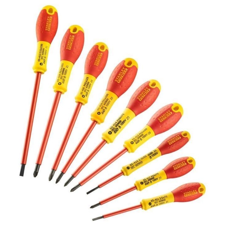 Jeu de 10 Tournevis - STANLEY FATMAX - FMHT62573-0 - Isolés 1000V - Electricien + Phillips + Pozidriv + Testeur