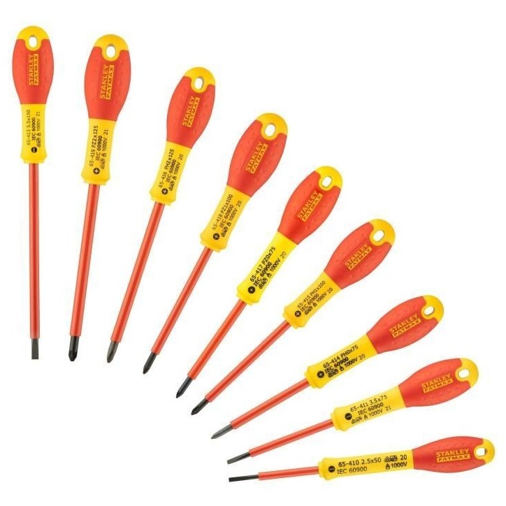 Jeu de 10 Tournevis - STANLEY FATMAX - FMHT62573-0 - Isolés 1000V - Electricien + Phillips + Pozidriv + Testeur