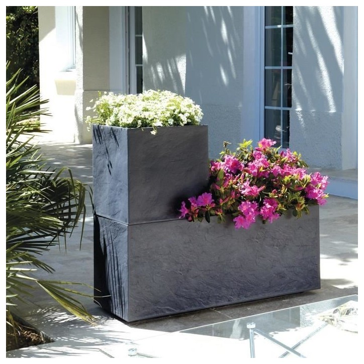 Jardiniere Volcania - EDA - 98 L - Intérieur / Extérieur - Décor Pierre - 99,5 x 39 x H. 43 cm - Gris Anthracite Jardiniere Volcania - EDA - 98 L - Intérieur / Extérieur - Décor Pierre - 99,5 x 39 x H. 43 cm - Gris Anthracite