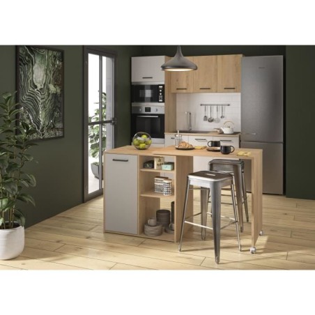 ALPAGA - Ilot pivotant - 1 porte - 156 x 60 x 88 cm - Chene Silva / Grege - GAMI