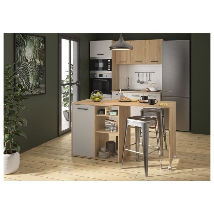 ALPAGA - Ilot pivotant - 1 porte - 156 x 60 x 88 cm - Chene Silva / Grege - GAMI ALPAGA - Ilot pivotant - 1 porte - 156 x 60 x 88 cm - Chene Silva / Grege - GAMI