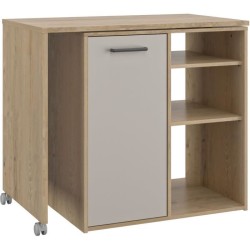 ALPAGA - Ilot pivotant - 1 porte - 156 x 60 x 88 cm - Chene Silva / Gr