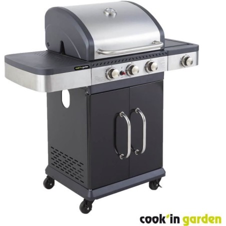 COOK'IN GARDEN Barbecue a gaz FIDGI 3 - 3 feux + Side - 11,5 kw - L 12