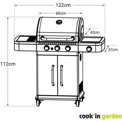 COOK'IN GARDEN Barbecue a gaz FIDGI 3 - 3 feux + Side - 11,5 kw - L 12