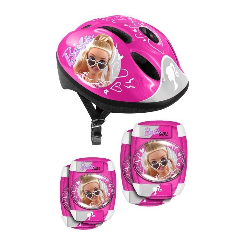 Casque + Coudieres/Genouilleres STAMP - Barbie - Rose - Enfant
