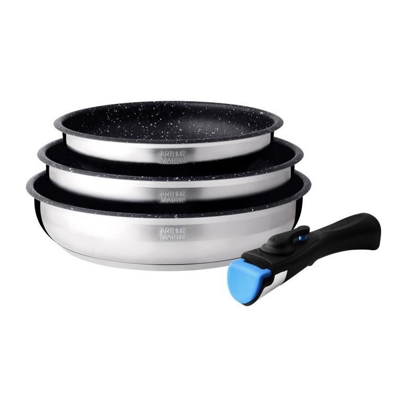 Set de 3 poeles - Arthur Martin - AM2196 - 20-24-26 cm - Acier inoxyda Set de 3 poeles - Arthur Martin - AM2196 - 20-24-26 cm - Acier inoxyda