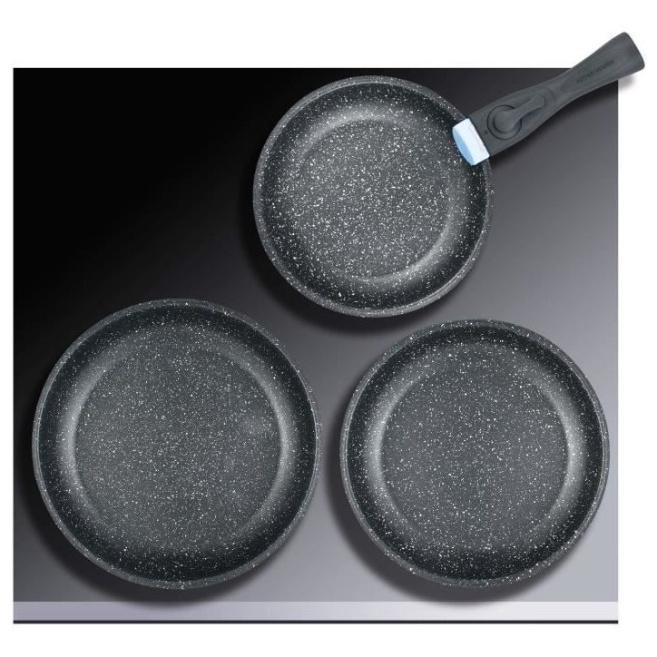 Set de 3 poeles - Arthur Martin - AM2196 - 20-24-26 cm - Acier inoxydable - Poignée amovible - Tous feux dont induction
