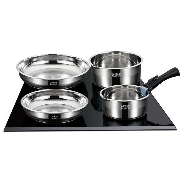 Batterie de cuisine induction - Arthur Martin - AM2238 - Acier inoxydable - 10 pieces - Poignée amovible - Tous feux dont induc
