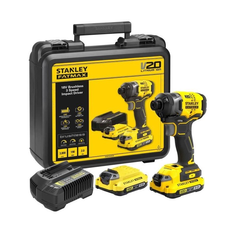 Visseuse a impacts - STANLEY FATMAX V20 - SFMCF820D2K-QW - 190 Nm Brus Visseuse a impacts - STANLEY FATMAX V20 - SFMCF820D2K-QW - 190 Nm Brus