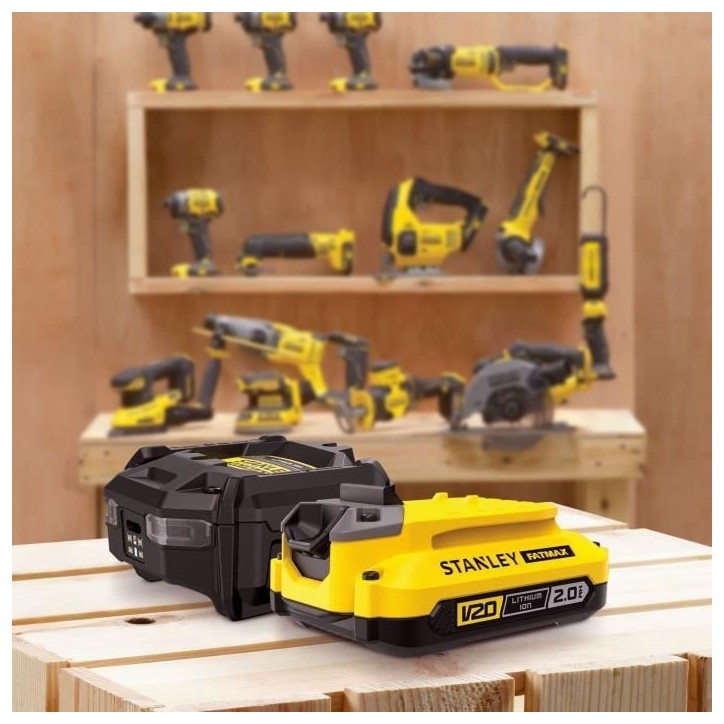 Starter Kit - STANLEY FATMAX V20 - SFMCB10D1-QW - Chargeur 1,25A + 1 Batterie 18V 2Ah