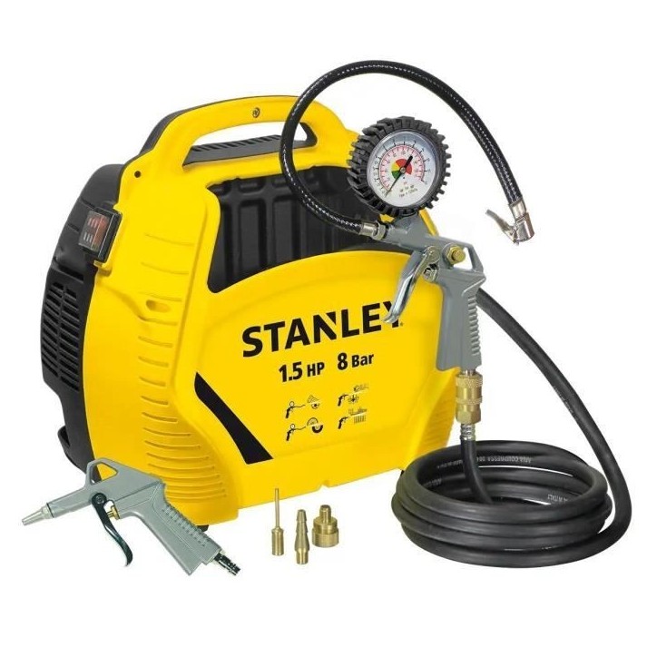 Compresseur d'air sans cuve STANLEY AIR KIT - 1,5 CV - Ultra-compact - Portatif Compresseur d'air sans cuve STANLEY AIR KIT - 1,5 CV - Ultra-compact - Portatif