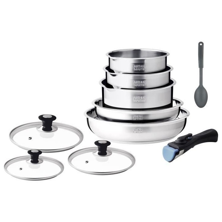 Batterie de cuisine induction - Arthur Martin - AM4485 - Acier inoxydable - 10 pieces - Poignée amovible - Tous feux dont induc Batterie de cuisine induction - Arthur Martin - AM4485 - Acier inoxydable - 10 pieces - Poignée amovible - Tous feux dont induc