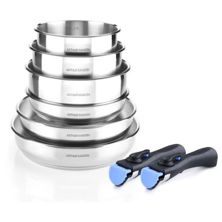 Batterie de cuisine induction - Arthur Martin - AM5538 - Acier inoxydable - 8 pieces - Poignée amovible - Tous feux dont induct Batterie de cuisine induction - Arthur Martin - AM5538 - Acier inoxydable - 8 pieces - Poignée amovible - Tous feux dont induct