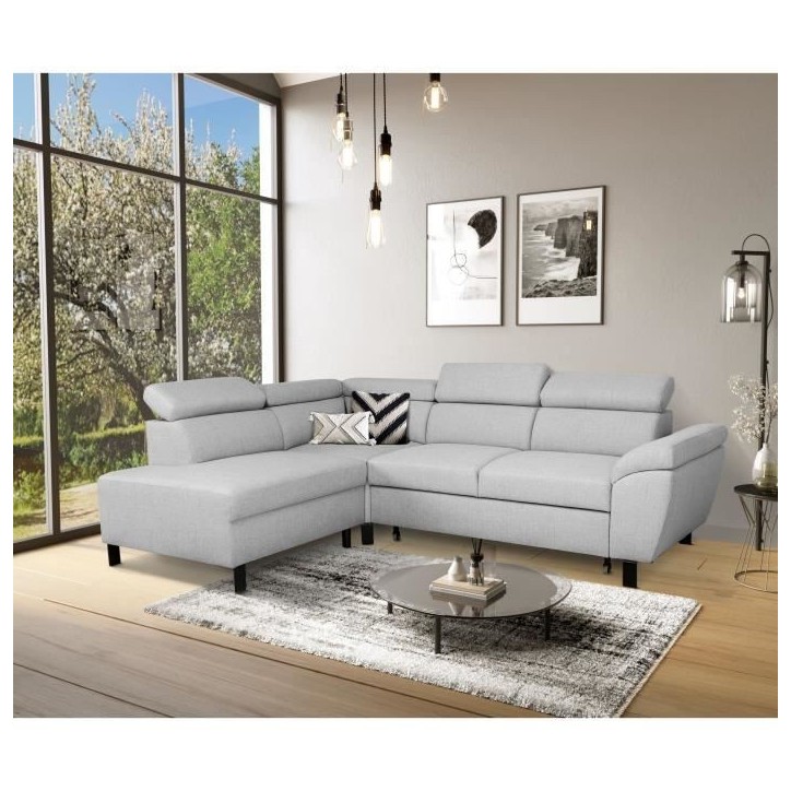 Canapé d'angle convertible - 4 personnes - STAN - Tissu Souris - 3 tétieres - Réversible - 243 x 92 x 184 cm Canapé d'angle convertible - 4 personnes - STAN - Tissu Souris - 3 tétieres - Réversible - 243 x 92 x 184 cm