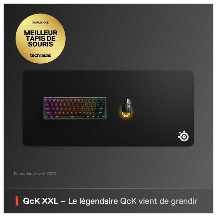 Tapis de souris gaming - STEELSERIES - QCK XXL - Avec surface micro tissée - 900 x 400 mm x 2 mm - Noir Tapis de souris gaming - STEELSERIES - QCK XXL - Avec surface micro tissée - 900 x 400 mm x 2 mm - Noir