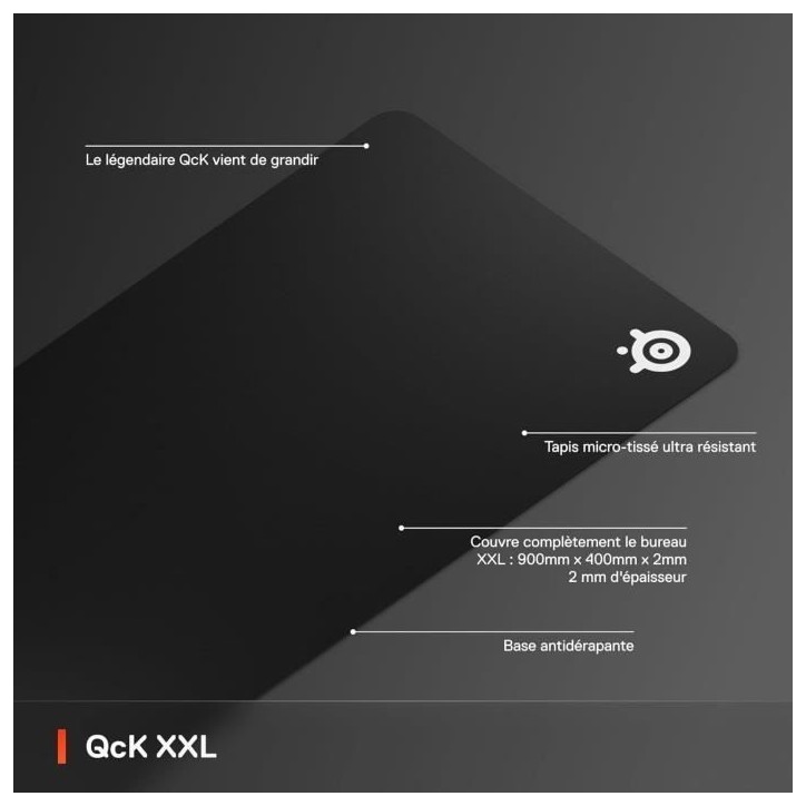 Tapis de souris gaming - STEELSERIES - QCK XXL - Avec surface micro tissée - 900 x 400 mm x 2 mm - Noir Tapis de souris gaming - STEELSERIES - QCK XXL - Avec surface micro tissée - 900 x 400 mm x 2 mm - Noir