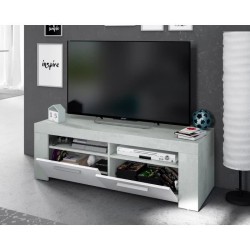 Meuble TV - AMBIT - Effet Béton / Blanc Artik - 2 portes - 2 niches -