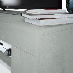 Meuble TV - AMBIT - Effet Béton / Blanc Artik - 2 portes - 2 niches -