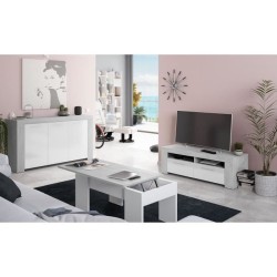 Meuble TV - AMBIT - Effet Béton / Blanc Artik - 2 portes - 2 niches -