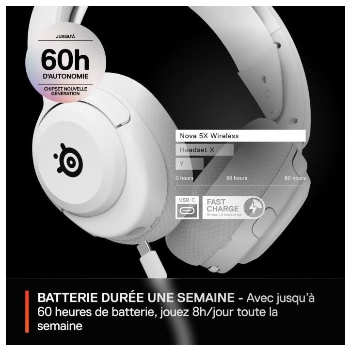 Casque Gaming Sans fil - STEELSERIES - Arctis Nova 5X - Blanc