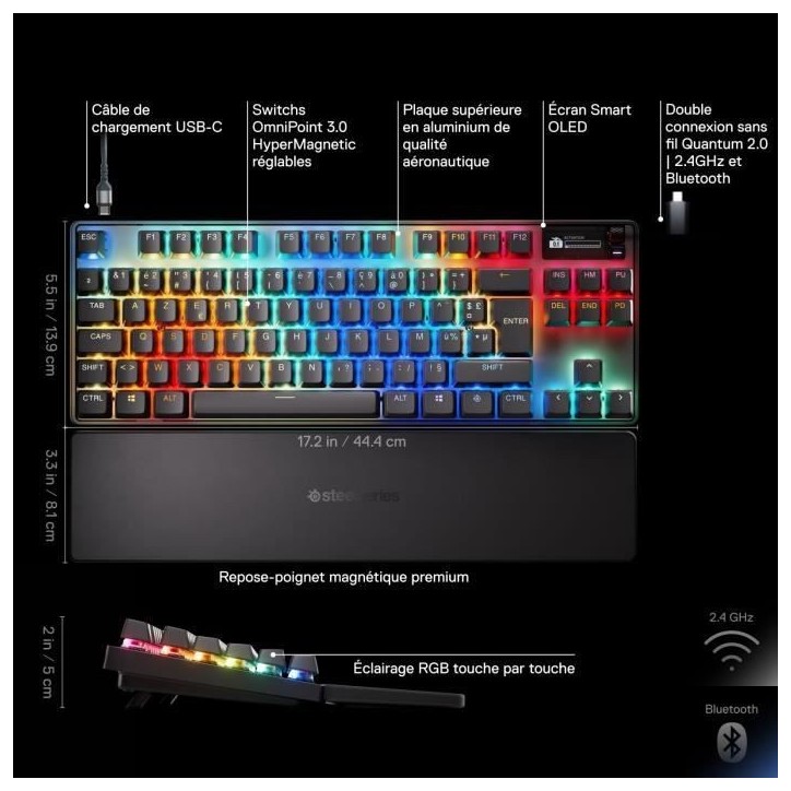 Clavier gamer mécanique sans fil - STEELSERIES - APEX PRO TKL GEN 3 - Noir Clavier gamer mécanique sans fil - STEELSERIES - APEX PRO TKL GEN 3 - Noir