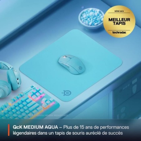 Tapis de souris gaming - STEELSERIES - QcK M - Cyan