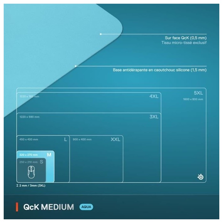 Tapis de souris gaming - STEELSERIES - QcK M - Cyan Tapis de souris gaming - STEELSERIES - QcK M - Cyan