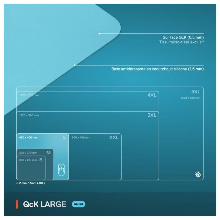 Tapis de souris gaming - STEELSERIES - QcK L - Cyan