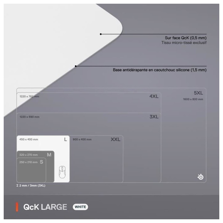 Tapis de souris gaming - STEELSERIES - QcK L - Blanc
