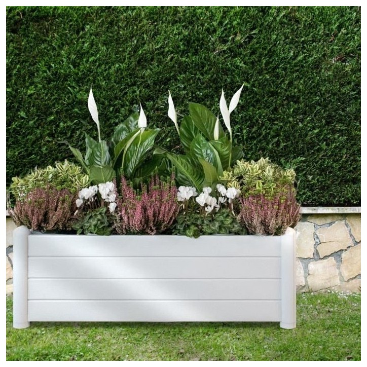 STEFANPLAST Bac a fleurs rectangulaire - ITALIA - Finition effet bois - 100x43xH35cm - 80L - Blanc STEFANPLAST Bac a fleurs rectangulaire - ITALIA - Finition effet bois - 100x43xH35cm - 80L - Blanc