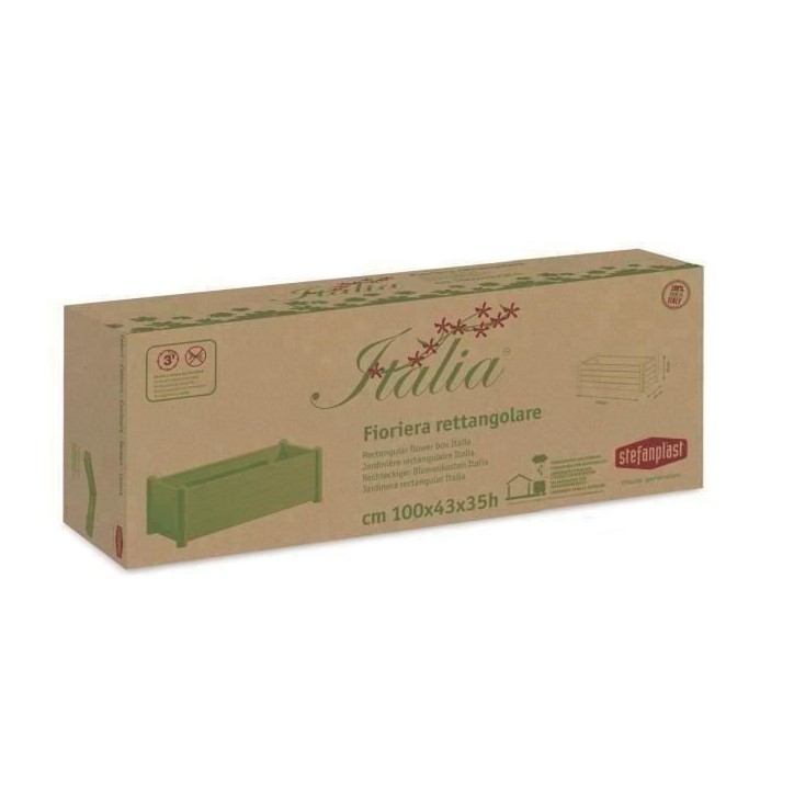 STEFANPLAST Bac a fleurs rectangulaire - ITALIA - Finition effet bois - 100x43xH35cm - 80L - Blanc STEFANPLAST Bac a fleurs rectangulaire - ITALIA - Finition effet bois - 100x43xH35cm - 80L - Blanc