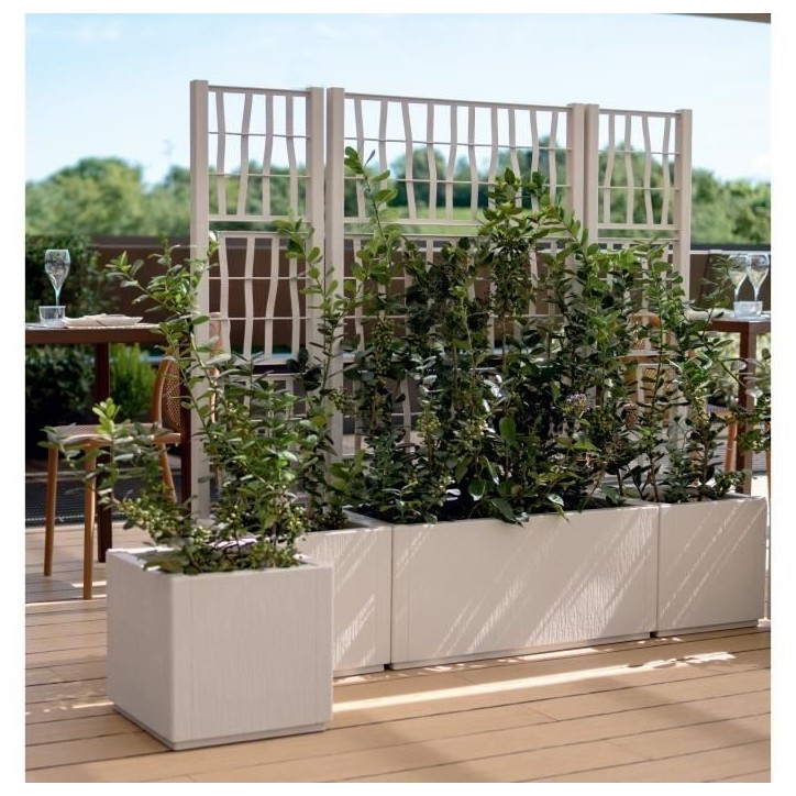 STEFANPLAST Bac a fleur/Jardiniere - ETHICA - Craie - Rectangulaire avec treillis - 80 L - 80 x 36 x h 140 cm