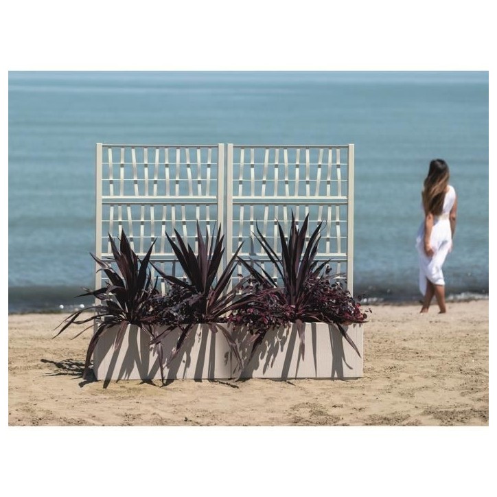 STEFANPLAST Bac a fleur/Jardiniere - ETHICA - Craie - Rectangulaire avec treillis - 80 L - 80 x 36 x h 140 cm