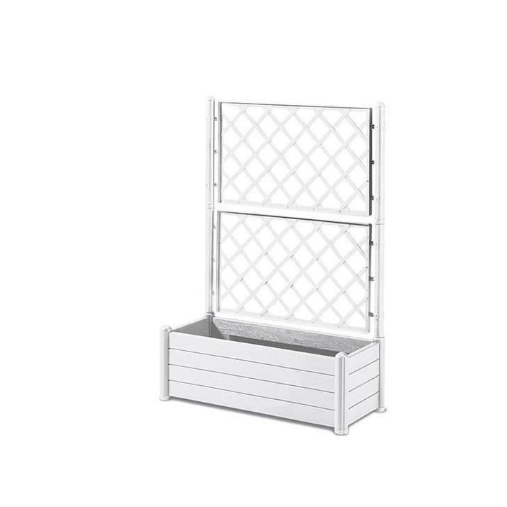 STEFANPLAST Bac a fleur/Jardiniere rectangulaire avec treillis - Finition effet bois - 100 x 43 x H 142 cm - 80 L - Blanc STEFANPLAST Bac a fleur/Jardiniere rectangulaire avec treillis - Finition effet bois - 100 x 43 x H 142 cm - 80 L - Blanc