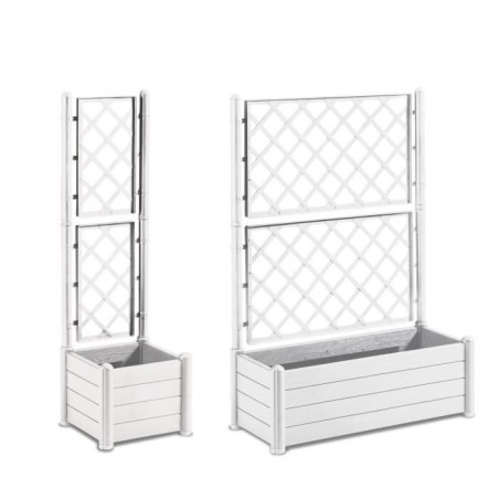 STEFANPLAST Bac a fleur/Jardiniere rectangulaire avec treillis - Finition effet bois - 100 x 43 x H 142 cm - 80 L - Blanc