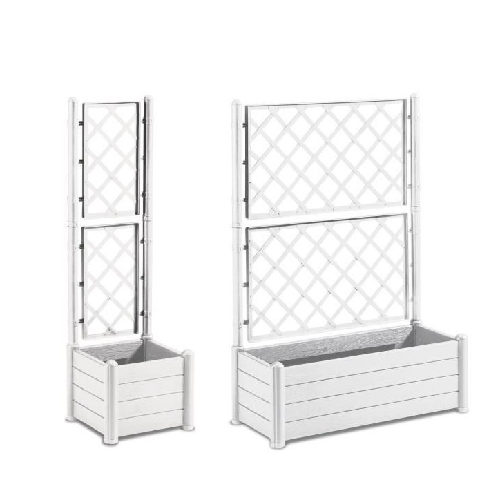 STEFANPLAST Bac a fleur/Jardiniere rectangulaire avec treillis - Finition effet bois - 100 x 43 x H 142 cm - 80 L - Blanc STEFANPLAST Bac a fleur/Jardiniere rectangulaire avec treillis - Finition effet bois - 100 x 43 x H 142 cm - 80 L - Blanc