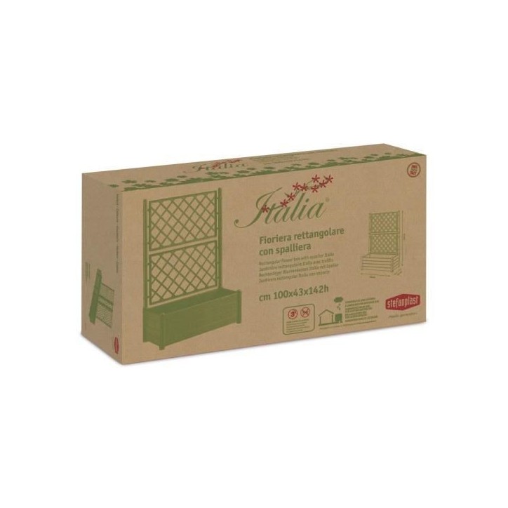 STEFANPLAST Bac a fleur/Jardiniere rectangulaire avec treillis - Finition effet bois - 100 x 43 x H 142 cm - 80 L - Blanc STEFANPLAST Bac a fleur/Jardiniere rectangulaire avec treillis - Finition effet bois - 100 x 43 x H 142 cm - 80 L - Blanc