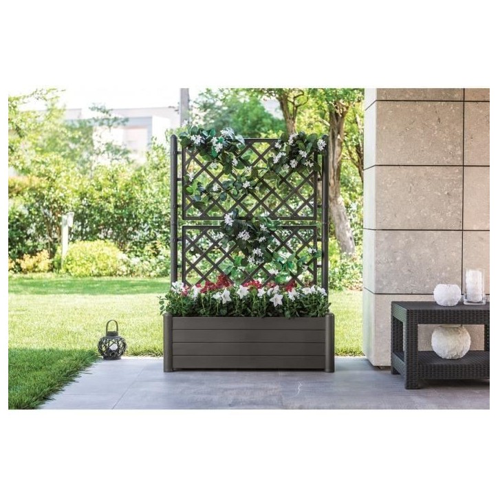 STEFANPLAST bac a fleur/Jardiniere avec treillis - ITALIA FLOWER BOX - Finition effet bois - 100x43xH142 cm - 80 L - Moka STEFANPLAST bac a fleur/Jardiniere avec treillis - ITALIA FLOWER BOX - Finition effet bois - 100x43xH142 cm - 80 L - Moka