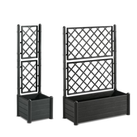 STEFANPLAST Bac a fleur/Jardiniere avec treillis - ITALIA FLOWER BOX - Finition effet bois - 100x43xH142 cm - 80 L -Anthracite