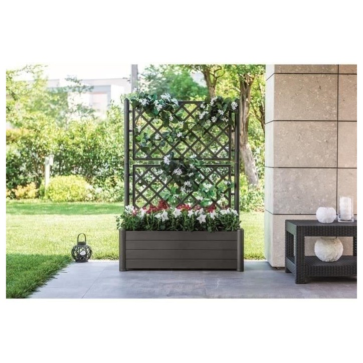 STEFANPLAST Bac a fleur/Jardiniere avec treillis - ITALIA FLOWER BOX - Finition effet bois - 100x43xH142 cm - 80 L -Anthracite STEFANPLAST Bac a fleur/Jardiniere avec treillis - ITALIA FLOWER BOX - Finition effet bois - 100x43xH142 cm - 80 L -Anthracite
