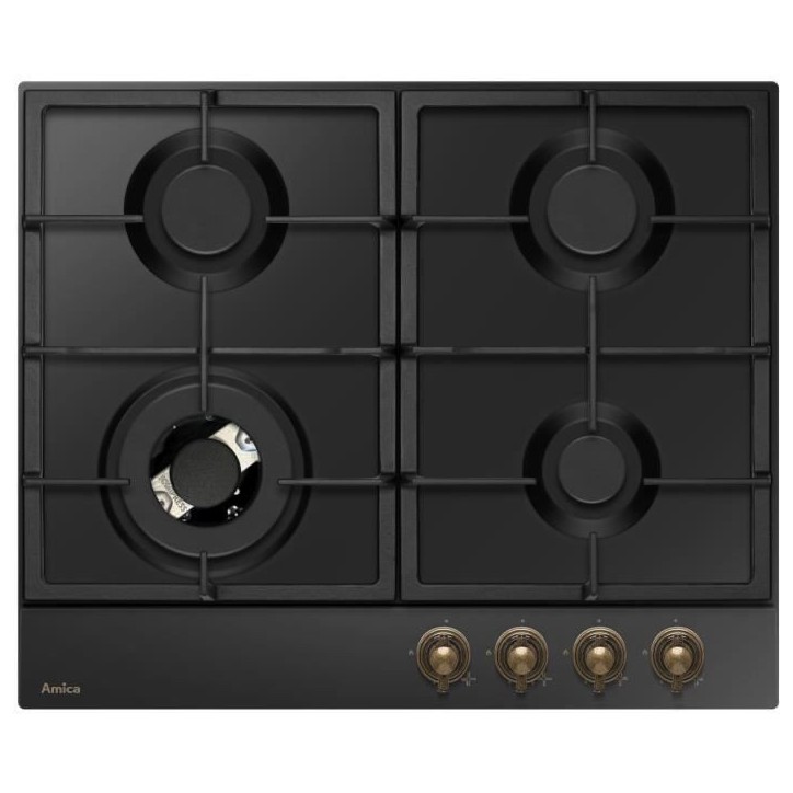 Table de cuisson a gaz - AMICA - 4 foyers - 9,9 x 59 x 52 - PGA6101ApCb RETRO - Noir Table de cuisson a gaz - AMICA - 4 foyers - 9,9 x 59 x 52 - PGA6101ApCb RETRO - Noir