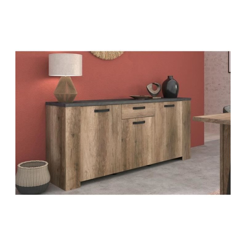 Buffet - STEIN - Chene et steam black - 3 portes - 1 tiroir - 182 x 40 Buffet - STEIN - Chene et steam black - 3 portes - 1 tiroir - 182 x 40