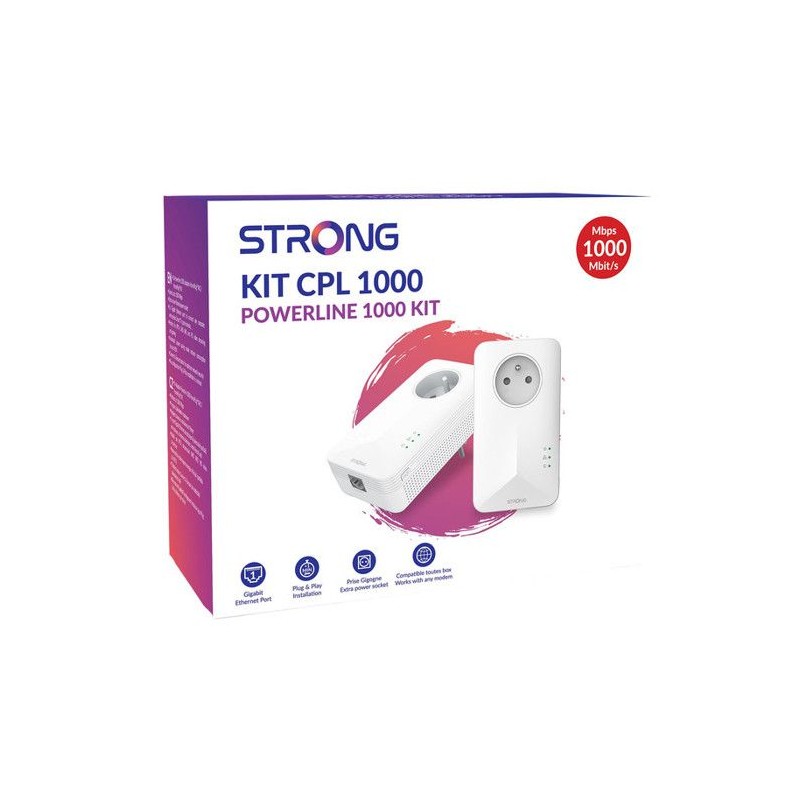 Kit CPL - STRONG - Powerline 1000 Duo - Prise Filtrée - Haut débit j Kit CPL - STRONG - Powerline 1000 Duo - Prise Filtrée - Haut débit j