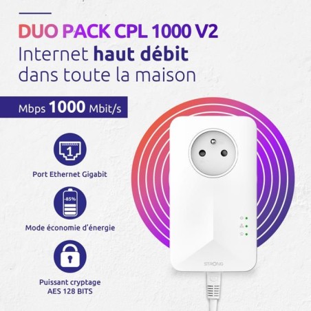 Kit CPL - STRONG - Powerline 1000 Duo - Prise Filtrée - Haut débit jusqu'a 1000 Mbit/s