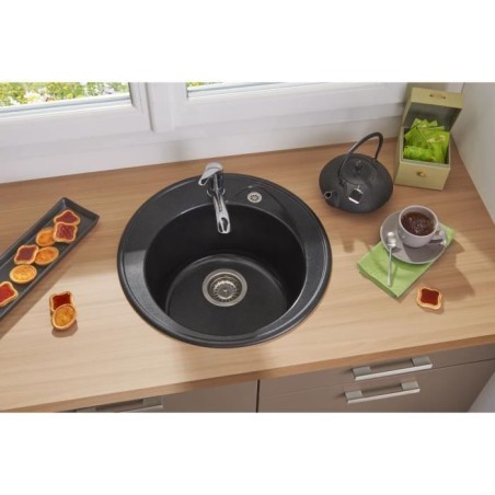 STRADOUR Evier a encastrer RONDA, en SMC NOIR PAILLETE - 06, 1 bac, dim. Ø 49 cm, vidage manuel