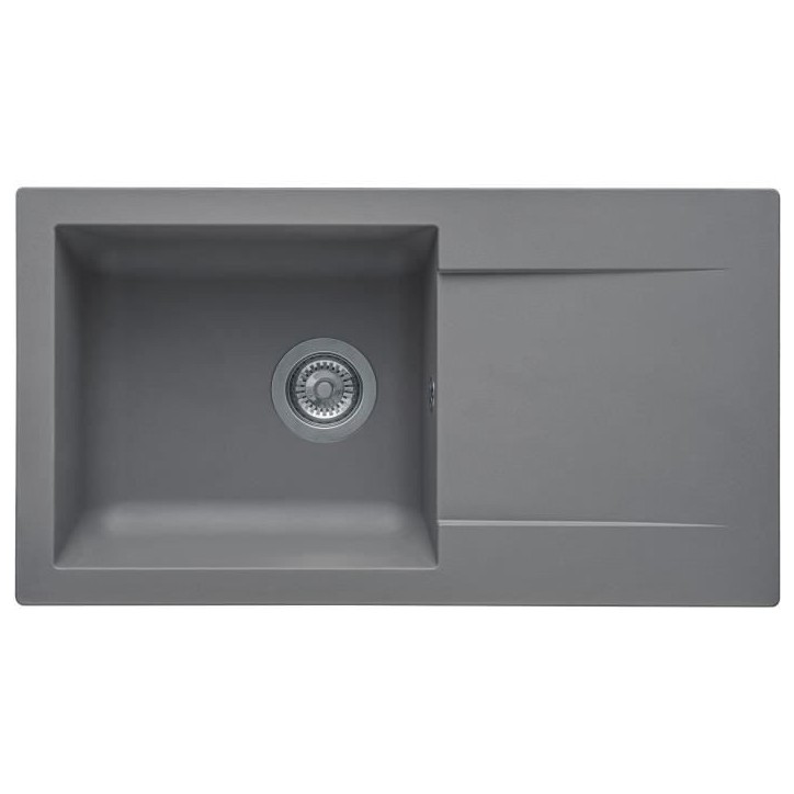 STRADOUR Evier a encastrer EINNA, en SMC GRIS BETON - 16, 1 bac, dim. 78 * 43,5 cm, vidage manuel
