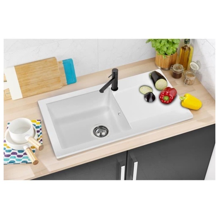 STRADOUR Evier a encastrer EINNA, en SMC BLANC UNI - 17, 1 bac, dim. 78 * 43,5 cm, vidage manuel STRADOUR Evier a encastrer EINNA, en SMC BLANC UNI - 17, 1 bac, dim. 78 * 43,5 cm, vidage manuel