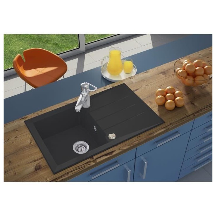 Evier - Résine BMC - Noir - A encastrer - STRADOUR - Alineo 1C - 81 x 50 cm Evier - Résine BMC - Noir - A encastrer - STRADOUR - Alineo 1C - 81 x 50 cm