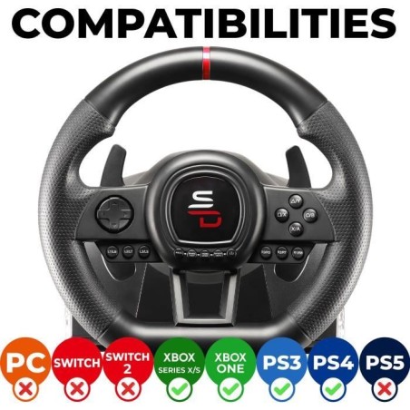 Volant de course - SUPERDRIVE - GS650-X - Levier de vitesse manuel - 3 pédales - Palettes - PS4 / Xbox
